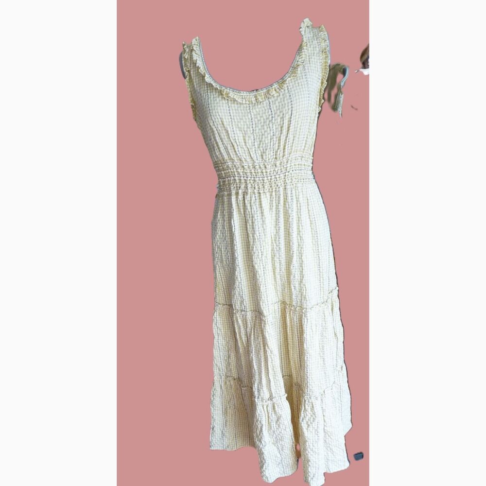 Max Studio CottageCore Peasant Dress Tier ruffles gingham plaid elastic waist L